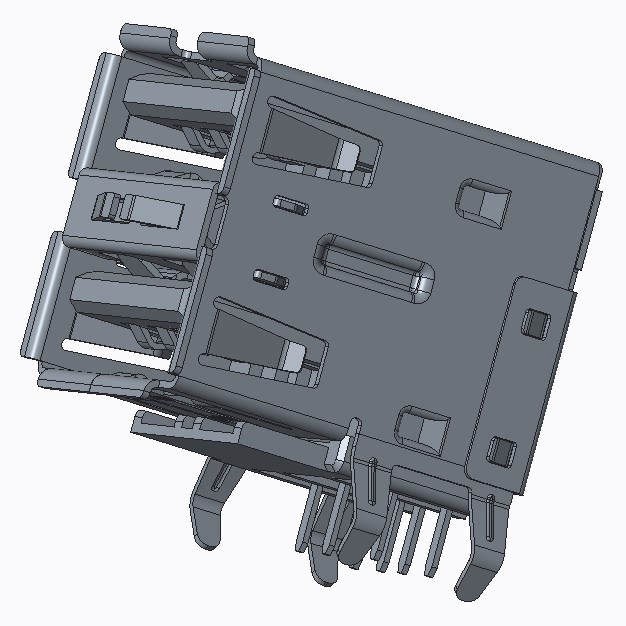 USB 2.0 A/F 双层 90&deg;DIP 弯脚缺口成品图