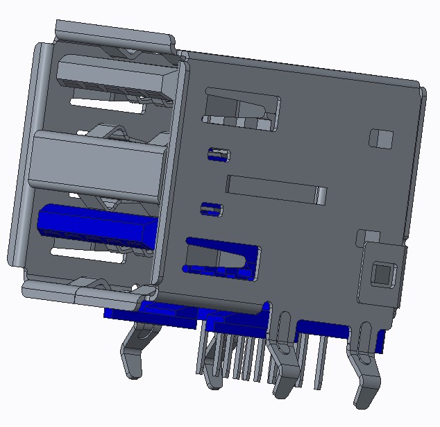 USB TYPE A 双层90度 卷边;上层USB2.0 黑色，下层USB3.0 蓝色