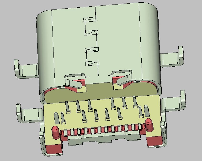 USB Type-C 母座24pin 沉板式 DIP+SMT焊脚