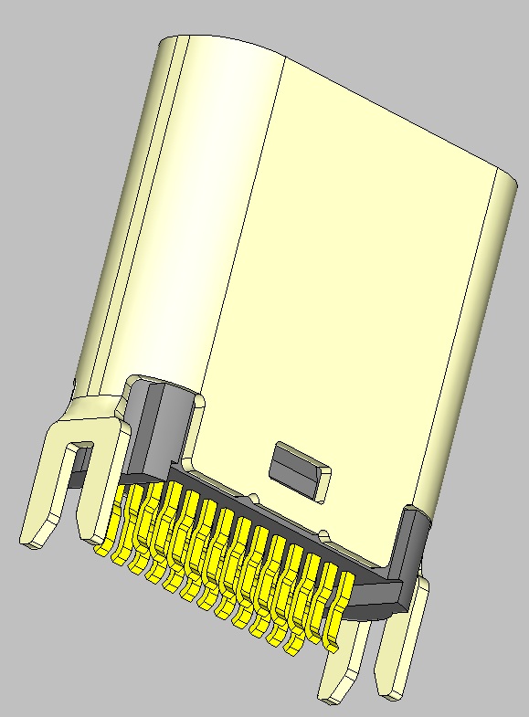 USB 3.1 C TYPE 夹板式母座，H10.50mm，LCP 黑色，无卤,镀金30u" Min.,铁壳两插脚，镀镍50u" Min.
