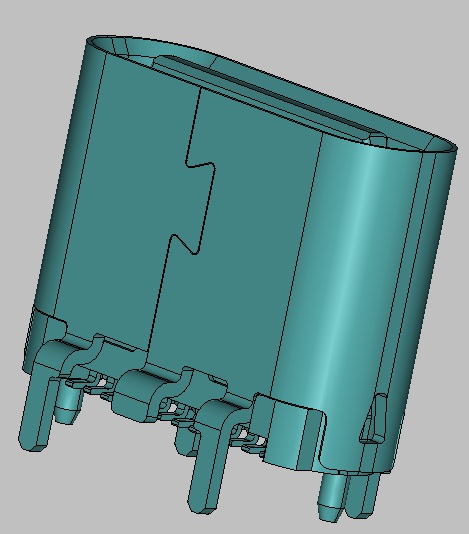 TYPE C 直立式 24PIN SMT H6.5 母座,LCP 黑色，镀金30u",外壳亮镍，取消EMI；