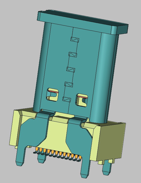 USB3.1 TYPE-C 母座 SMT 直立式 高15mm 外壳脚长1.70mm，端子接触区1u",端子焊脚镀锡，载带包装