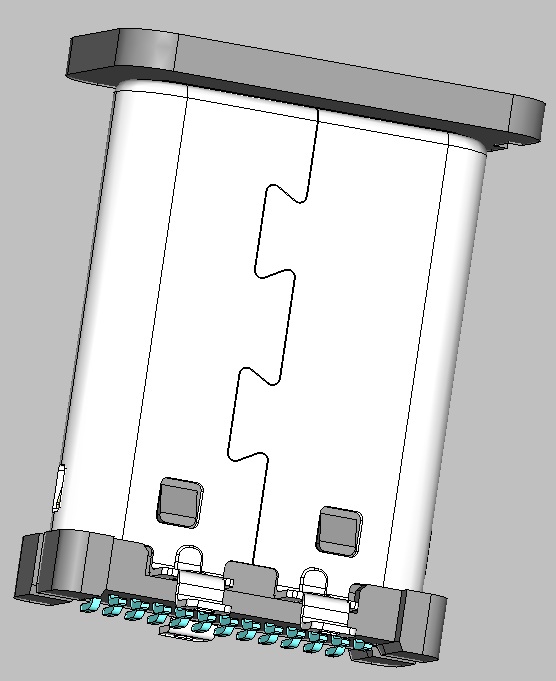 TYPE C 公头 24PIN SMT 直立式 H=11.1 铁壳脚全贴 塑胶LCP黑色 端子材质C7025 接触区镀金5U",焊接区镀锡，包装载带