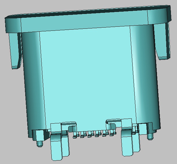 TYPE-C 16PIN 母座 SMT 直立式 H=7.4mm 胶芯LCP黑色 端子接触区电镀1U" 产品带吸取盖 包装载带