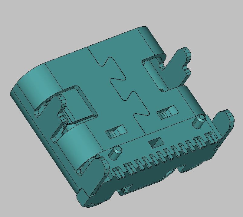 USB C F TYPE单排SMT四脚插板 有柱外壳无凸包CONN.